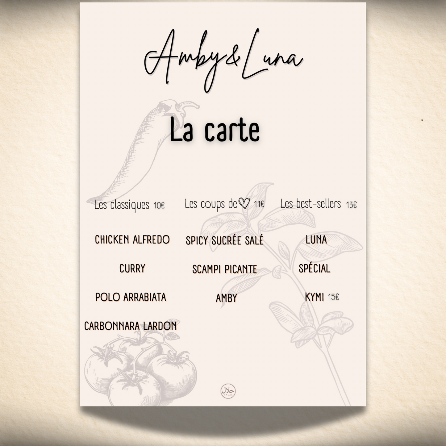 Design de menu / liste de prix/ dépliant