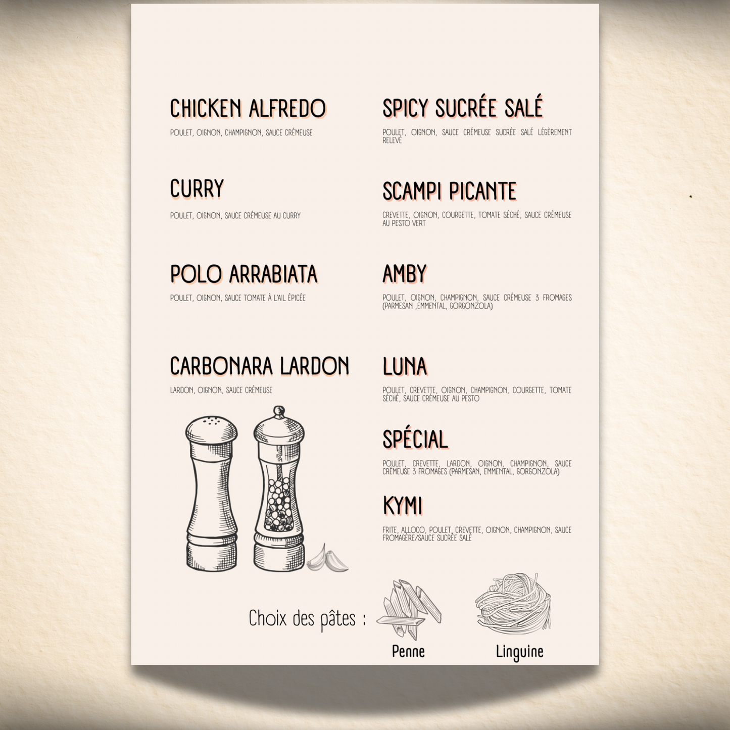 Design de menu / liste de prix/ dépliant
